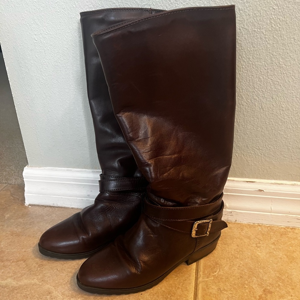 VTG Santana Canada Burgundy Brown Leather Riding Boots Winter Women's Size 6